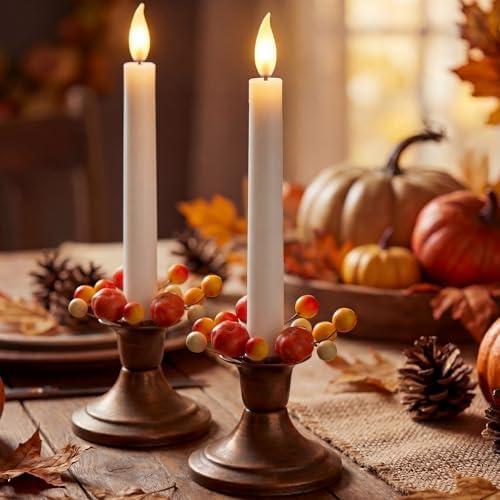 Daifunli 2 Pcs Fall Candle Rings Wreath for Taper 1.25 Inch Pumpkin Berry - Image 5