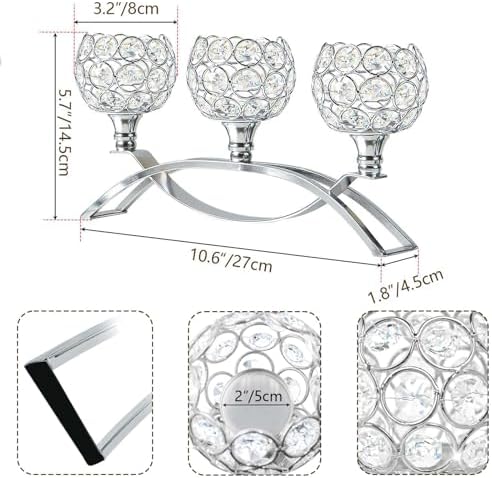 Crystal Tealight Candle Holder Centerpiece Home Decorative Candlestick Holder Elegant Table Centerpiece Home Decor Wedding Party Anniversary (Silver, 3 Arm of 4 Pcs) - Image 2