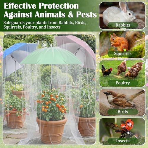 3 Pack 23.6 Inch Mesh Plant Umbrellas, Pop Up Garden Crop Cage with Fine Netting for Bird and Insect Protection, Garden Sun Shade for Veggies and Flowers - Image 7