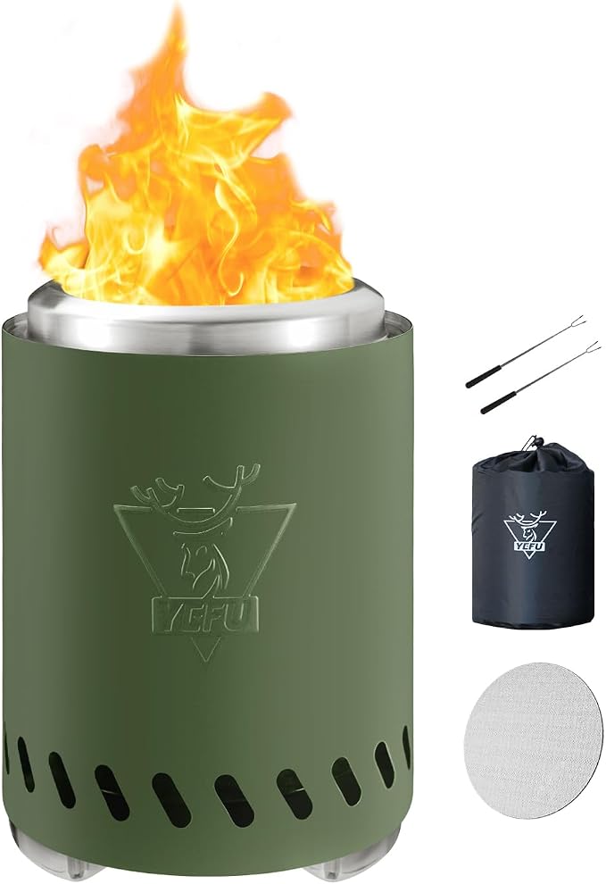 YEFU tabletop fire pit in green with low smoke design