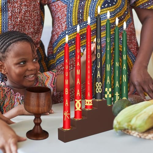 Ziliny 7 Pcs Kwanzaa Kinara Taper Candles Set with Kinara Candle Holder and Hand Made Jujube Wooden Unity Cup for Kwanzaa Festival Celebration Church Ceremony Decor - Image 6