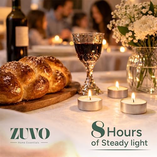 Zuvo Tea Lights Candles 8 Hour Burn (100 Pack) - Unscented White Tealight Candles, Long Burning Smokeless Tea Lights for Weddings, Home, Shabbat, Emergency - European Made, Lead-Free Cotton Wick - Image 4