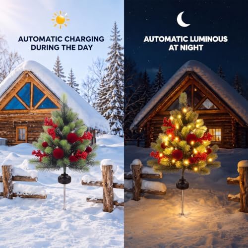 Woanger 2 Pack Velvet Ball Outdoor Solar Christmas Tree Stake Lights, 29 in - Image 6