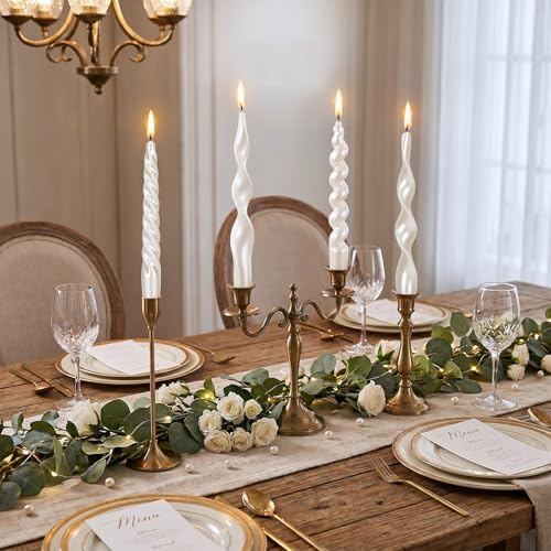 Nuanchu 4 Pcs Twisted Taper Candles,7.87 Inch,Pure,Pearl White - Image 5