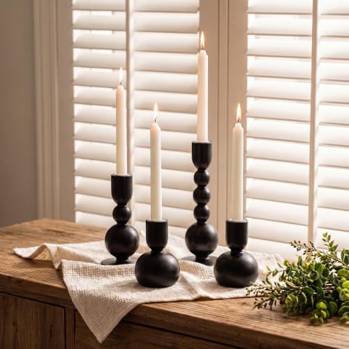 Mumufy 6 Pcs Wooden Candle Holders, Wood Taper Candlestick Holders Vintage Rustic Farmhouse Mid Century Candle Stand Set for Table Centerpiece, Wedding, Dining Table, Mantel and Home Decor (Black) - Image 4