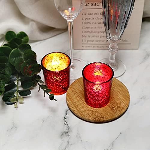 6pcs Red Glass Tea Light Holders - Votive Candle Holders Bulk for Weddings Events - Glass Votives for Wedding Centerpieces, Christmas, Thanksgiving - Candle Accessories Decor (6, Red) - Image 4