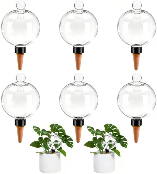 6pcs Plant Self Watering Globes with Covers, Plastic Water Bulbs Top Fill, Plant Watering Devices System Slow Release Terracotta, Water Spikes Stakes for Indoor (6)