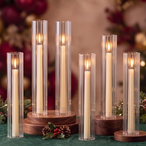 6 Pcs Ribbed Hurricane Glass Candle Holders, 2.5" W x 14" H by Kritkin
