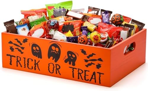 Leinuosen Halloween Candy Bowl Wooden 11.8 In Trick or Treat Orange by Leinuosen