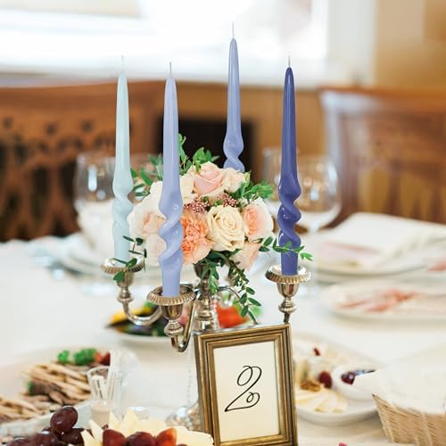 Gradient Blue Smokeless Candles 9.5 Inch Dinner Twisted Taper Candle Unscented Spiral Candlesticks for Holiday Wedding Party Seasons Home Decor 4 PCS - Image 2