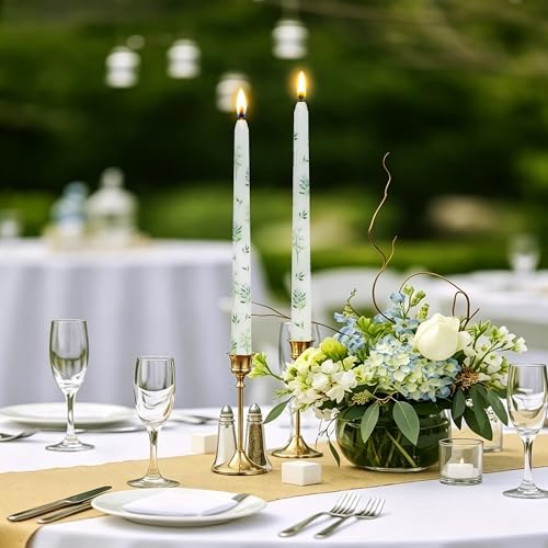 Pretty White Rose Taper Candle Sticks - 10 inch Printed Smokeless and Candlesticks Unscented Party Gift Holiday Dinner Wedding Table Decorations Set of 2 - Image 2