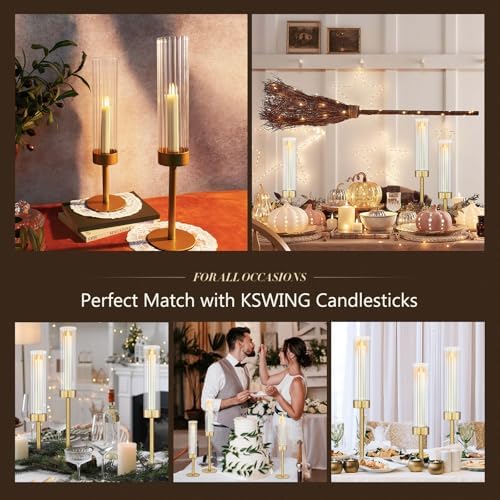 Glass Hurricane Candlestick Holders Gold, KSWING Set of 3 Taper Candle Holders Brass Tall Clear Candle Stand Holders, Perfect for Table Centerpiece Party Wedding Christmas Home Decor - Image 5