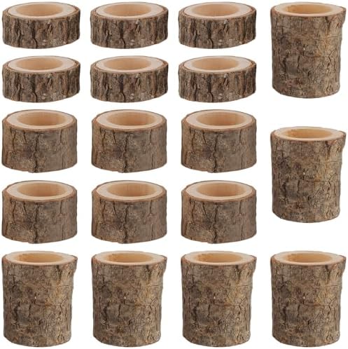 FUNSUEI 18 PCS Wooden Tea Light Candle Holders, Rustic Wood Votive Log Candle Holders, Rustic Wood Votive Candle Holder for Table Decoration, 3 Sizes by FUNSUEI