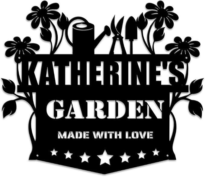 MeMate Garden Sign, Garden Signs for Outdoor Decor, Personalized Metal Signs Garden, Customized Name Wall Art, Large Sign for She Shed Vegetable Garden Porch Deck, Personalized Outdoor Plaques