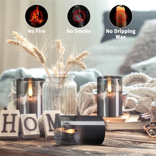 Glass Flameless Votive Candles with Remote, Battery Operated, 6Pack Gray - Image 2