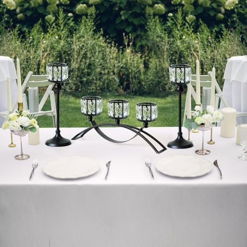 Black Set of 3 Crystal Candle Holders Arched - Elegant Tabletop Candelabra Centerpiece for Weddings, Dining Room Decor, Modern Home & Cabinet Display Housewarming - Image 5
