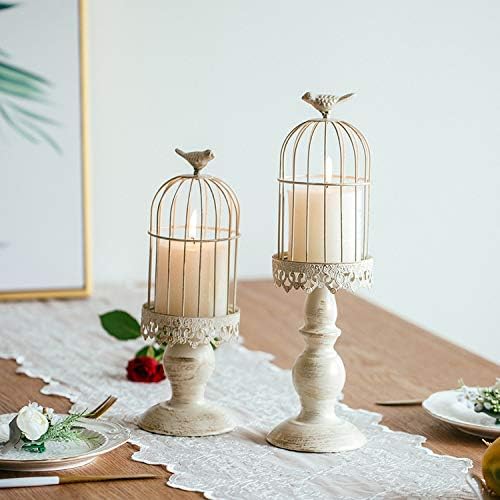 Sziqiqi Birdcage Candle Holders Decorative Set of 2，Distressed Ivory - Image 2