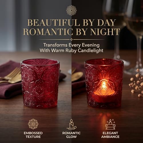Ruby Red Mandala Glass Tealight Holders, 12 Pack - Image 5