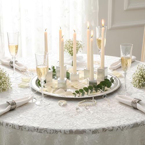LETINE 12pcs Silver Vertical Stripe Glass Candlestick Holders - Chic Taper Candle Sticks Holder Set for Elegant Dining & Home Decor - Ideal for Christmas, Halloween, Thanksgiving - Image 4