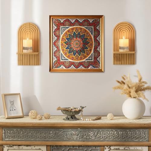 Boho Wall Decor Set of Two: Wood Wall Candle Holder - Image 2