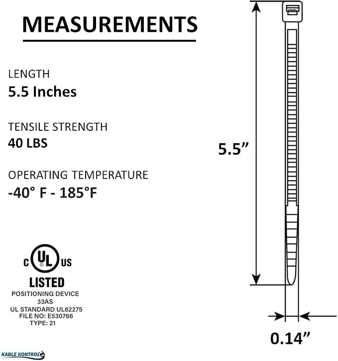 Kable Kontrol Cable Zip Ties Natural White 24,000 Pcs 5.5 Inch, 40 Lbs Tensile Strength, Bulk Pack, Self-locking Natural Nylon Clear Plastic Wire Ties wraps for Indoor or Outdoor Use