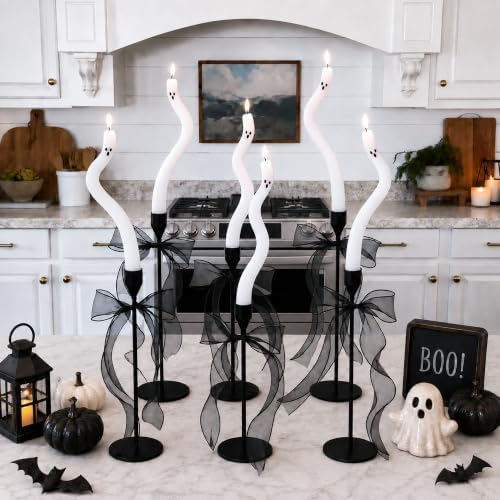 AYGXU Halloween Decorations Indoor-6 Pcs Twisting Ghost Candles with Ribbons Decor,Taper Candles,Halloween centerpieces for Party,Tables,Fireplace Decorations(Candlesticks not Included) - Image 3