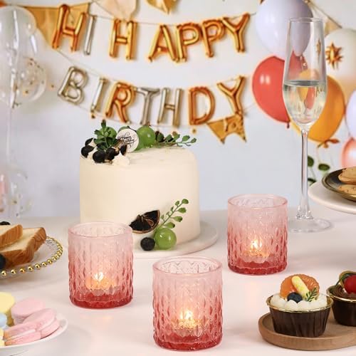 6 Pcs Pink Gradient Votive Candle Holders Glass Tea Light Candles Holder - Image 6