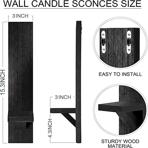 Potchen 4 Set Wall Candle Sconces Wooden Decorative Shelf Mount, Black - Image 2