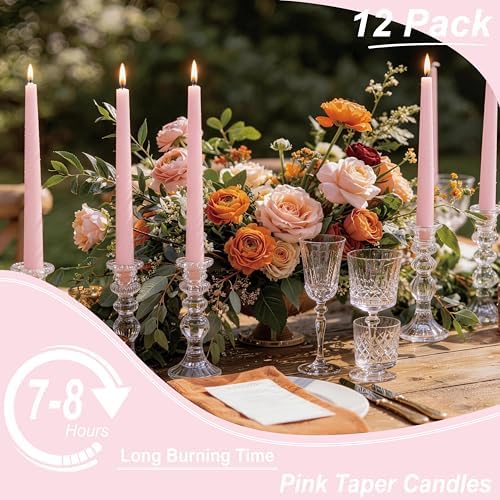 Pink Taper Candles 10-Inch - Pink Candlesticks 12 Pack Dripless Tapered Candle Unscented Tall Smokeless Long Burning Candle Sticks Paraffin Wax for Weddings Valentine’s Day Dinner - Image 4