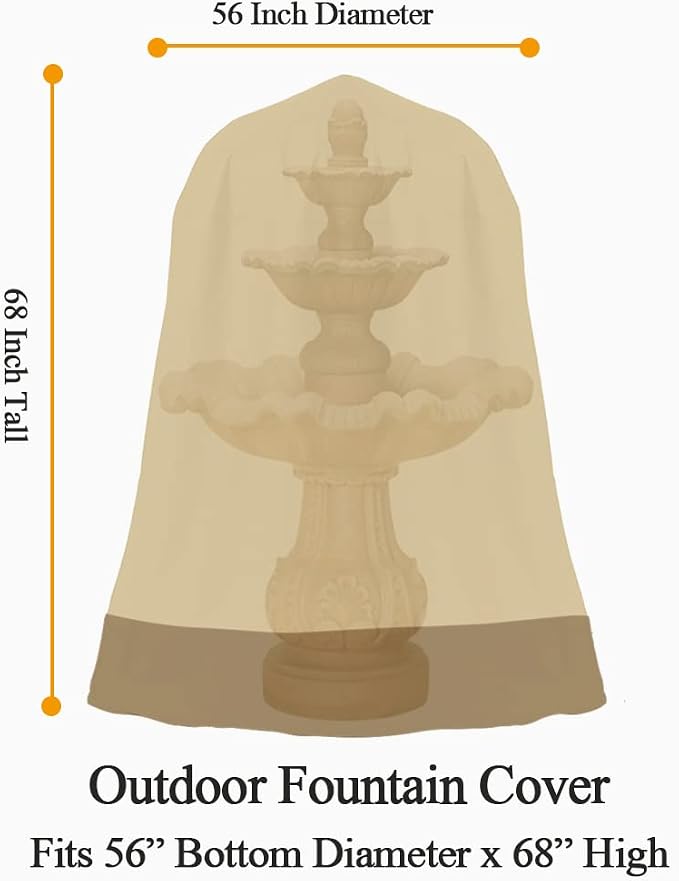 Outdoor Water Fountain Cover Waterproof Heavy Duty Cover for Winter | Outdoor Garden Large Fountain Statue 56 Inch Diameter, 68 Inch Tall