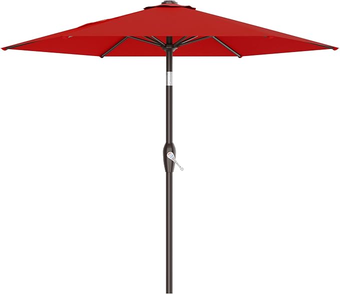 AreShark 7.5FT Patio Umbrella Table Market Umbrella w/Tilt and Crank Heavy-Duty Round Outdoor Umbrellas for Garden, Deck, Backyard,and Pool, Red