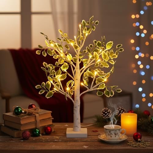 Lighted Birch Trees with Green Leaves for Indoor Decor, 2ft Light Up Tree Lamp with Timer, Fairy Light Spirit Tree for Christmas, Office, Wedding, Home Decorations, USB/Battery Powered - Image 6