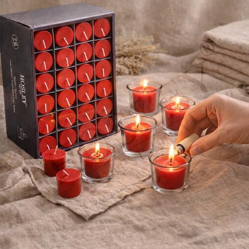 Hosley Set of 72 Unscented Red Votive Candles, 10–12 Hour Burn Time, Long-Burning Candles for Weddings, Events, Home Décor, Spa & Special Occasions - Image 3
