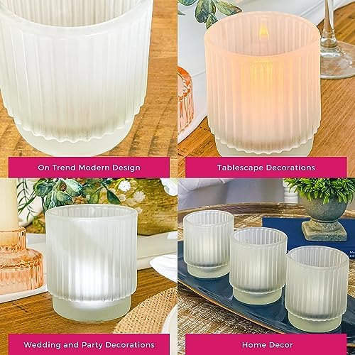 Kate Aspen Vintage Fluted Frosted Glass Tealight Votive Candle Holders (Set of 6), Rustic Decor, Boho Decorations, Shelf Decoration, Classic Look | Perfect Hostess Gift - Image 5