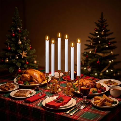Wondise White Flameless Taper Candles with Timer, 6 Pack Battery Operated LED Flickering Real Wax Candle for Christmas Thanksgiving Wedding Decorations - Image 6