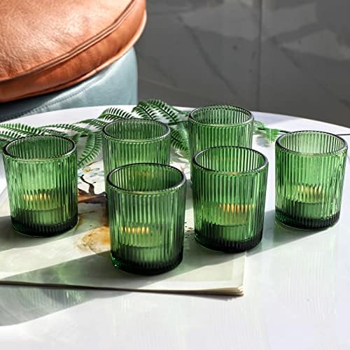 VOHO Green Votive Candle Holders Set of 24, Ribbed Glass Candle Holder - Image 2