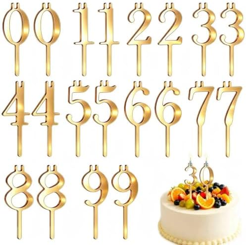 20PCS Reusable Number Candle Holder Set, Upgraded Thicker Metal Candle Stands for Birthday Cake, Cake Topper Decorations for Anniversary Date Displays, Gold by Unknown