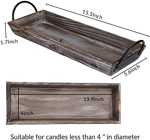 Vintage Wood Candle Tray, Metal Handles, Farmhouse Centerpiece, Home Decor - Image 3