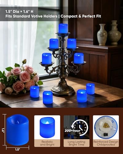 Homemory 12 Pack Blue Flameless Flickering LED Votive Tealights Candles - Image 2
