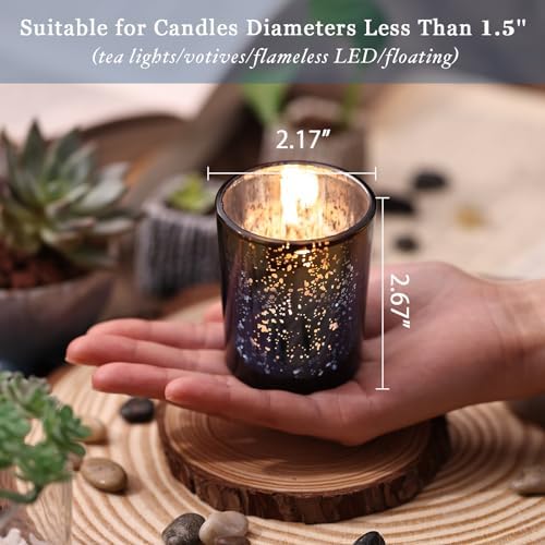 Volens Navy and Gold Party Decorations 12pcs Glass Votive Candle Holders - Image 5