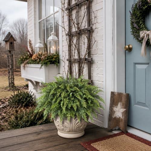 2Pcs Artificial Cedar Potted Plant Christmas Greenery for Front Porch Decor - Image 4
