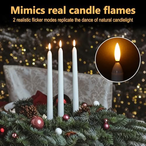FPOO 6 Pack Rechargeable Taper Candles with USB Cable, 200+ Hours Use, Fast Charge, LED Flameless Candlesticks with Remote Timer for Home Wedding Christmas Window Party Decor - Image 5