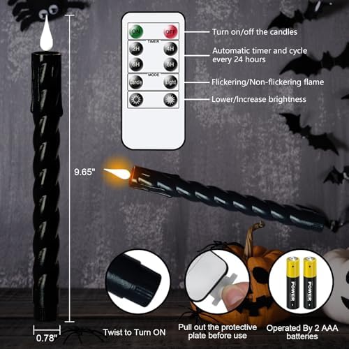 Black Flameless Taper Candles Battery Operated with Remote Timer - Image 2