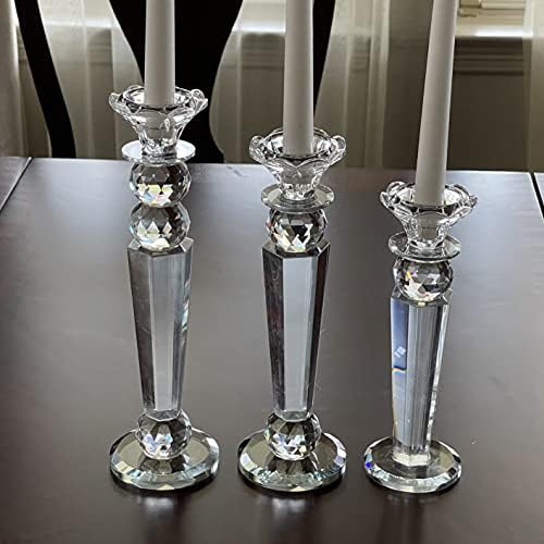 Allgala Set of 3 Crystal Glass Made Reverse Tapered Pillar and Hand Crafted Ball Candlesticks - 8.5,10,11 Inches -HD89154 - Image 4
