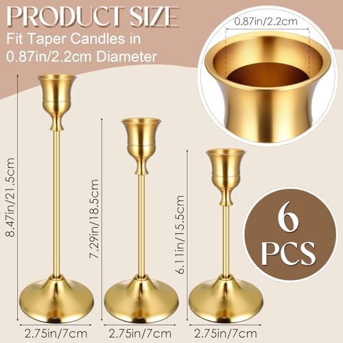 6PCS Brass Gold Taper Candle Holders Set, Vintage Candlestick Holders - Image 5
