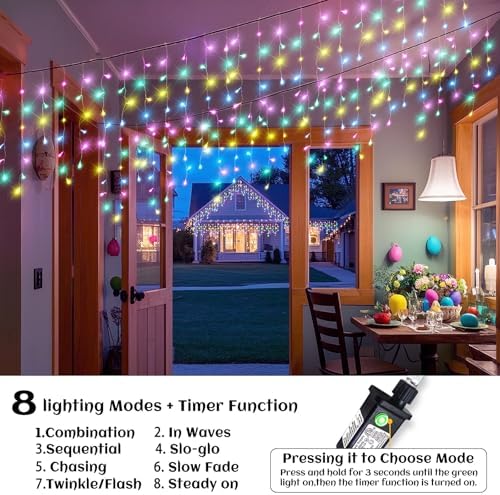 66ft Icicle Lights for Outside, 640 LED Pastel Multicolor Christmas Lights Outdoor Indoor, Twinkle String Lights with 120 Drops, Clear Wire Short Curtain Lights for Thanksgiving Room Home Wall Bedroom - Image 2