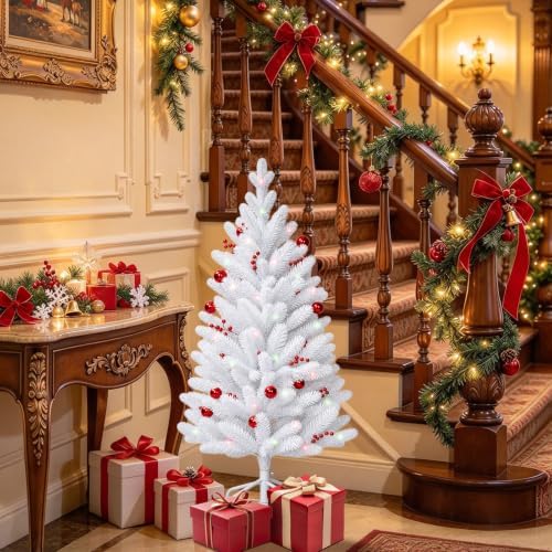 4ft White Artificial Christmas Tree, Small Pre-Lit Christmas Tree - Image 5
