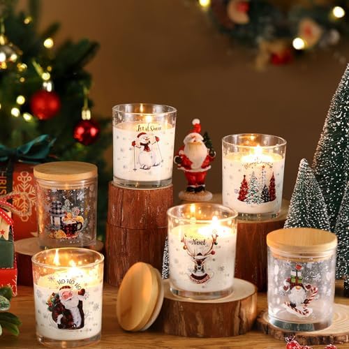 Ziliny 12 Pack Christmas Glass Candle Jar with Lid, 7 oz Xmas Empty Jar - Image 2