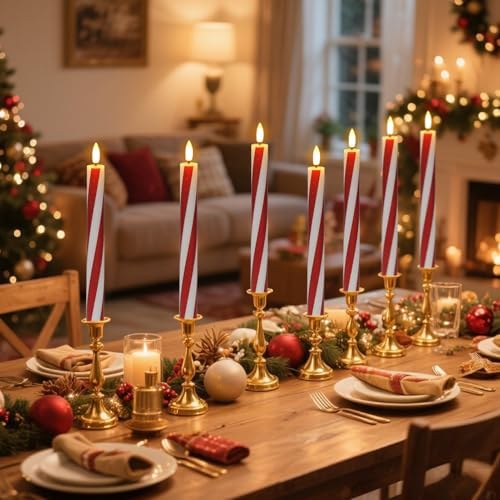 Candy Cane Flameless Taper Candles Battery Operated Remote Timer - Image 5