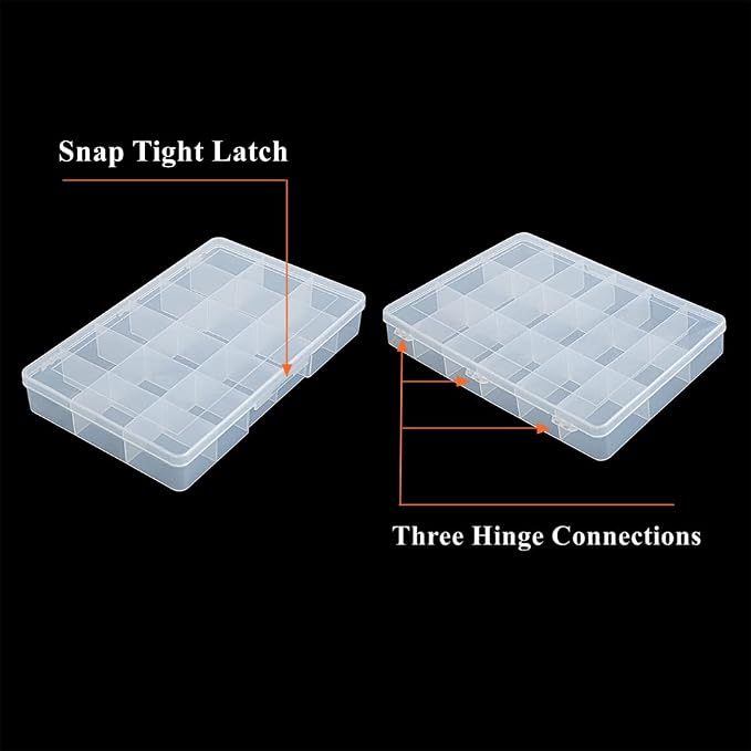 2 Pack Fixed 18 Grids Clear Plastic Compartment Container Case, Transparent Organizer Storage Divider Box with Lid for Bead, Button, Hardware, Screw, Sewing Kit, Craft Supplies